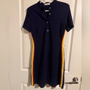 Navy Sporty Dress with Rainbow Side Stripes